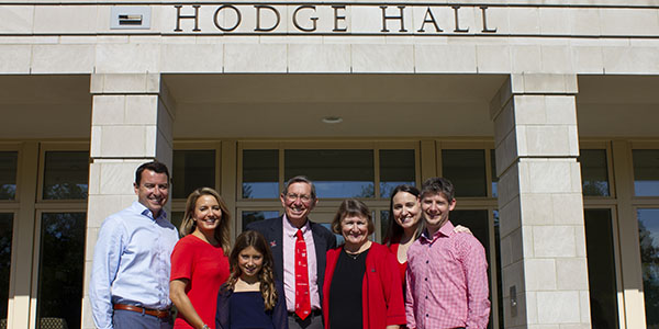 Hodge family in front of Hodge Hall